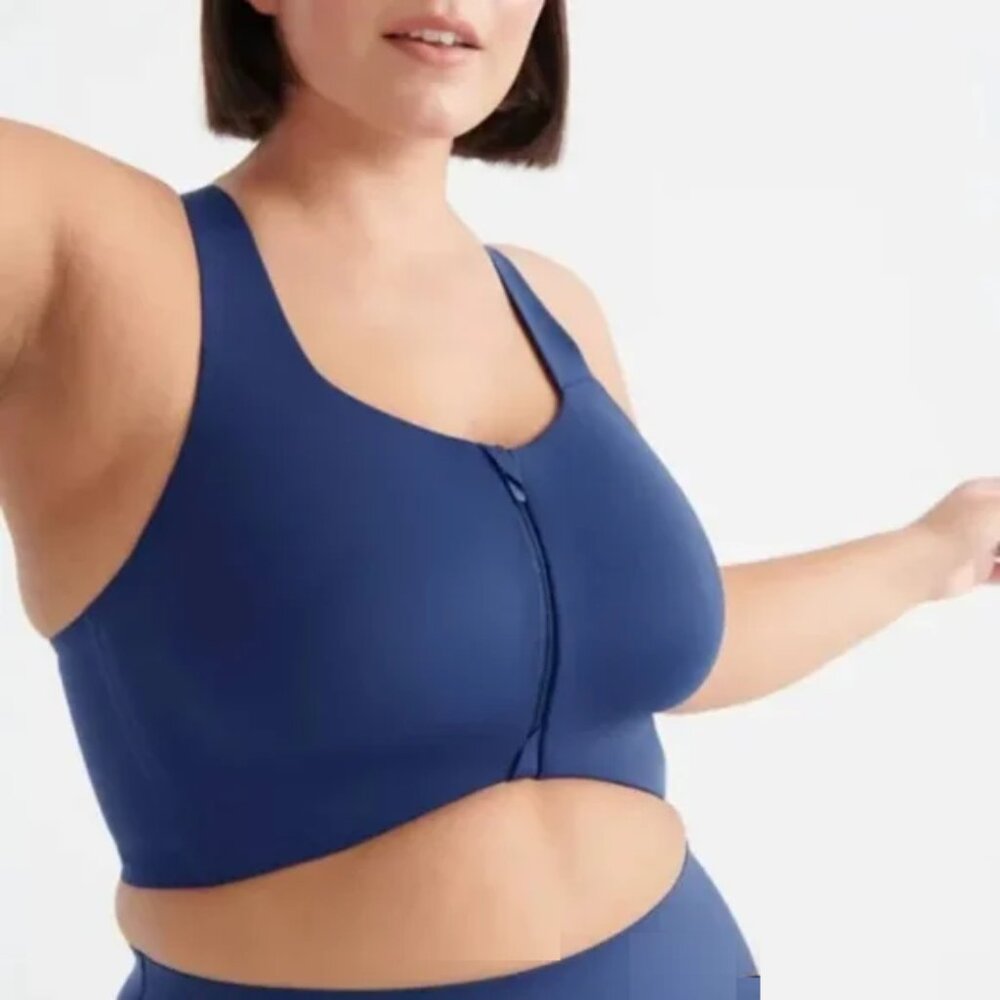 KNIX Women 5 36D 38C 38D 40C Catalyst Front Zip Cross Back Sports Bra Blue Black